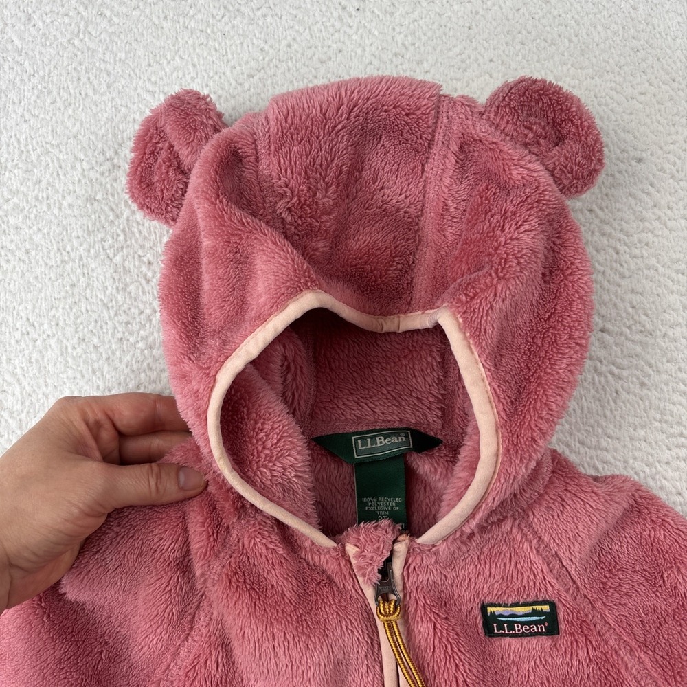 LL BEAN Hi-Pile Fleece Jacket Toddler Girls 2T Rose Pink Full Zip Bear Ears EUC - Picture 11 of 13